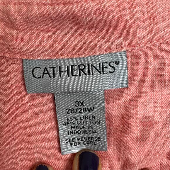 Catherines Button Front Half Sleeve Linen Blend Shirt Coral Pink Size 3X 26/28 - Picture 5 of 7
